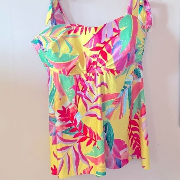 Becca Plus Size Costa Bella Tie-Strap Tankini Swim swimsuit Top $98 0X(14-16) - Picture 7 of 9